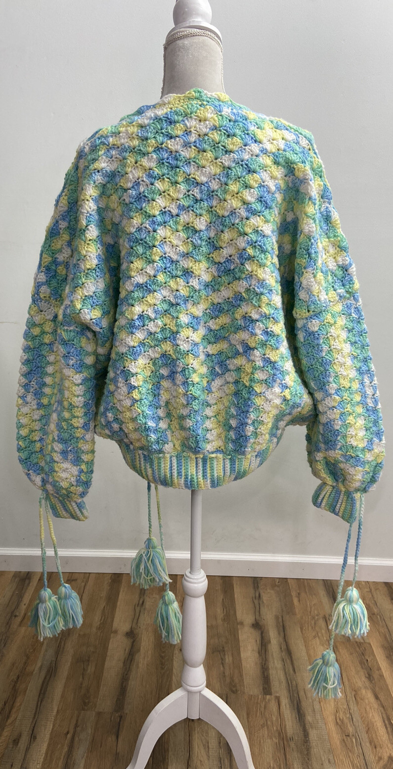 Handmade Crochet Knit Retro Multi-Color Pullover Sweater Large / XL Artsy VTG