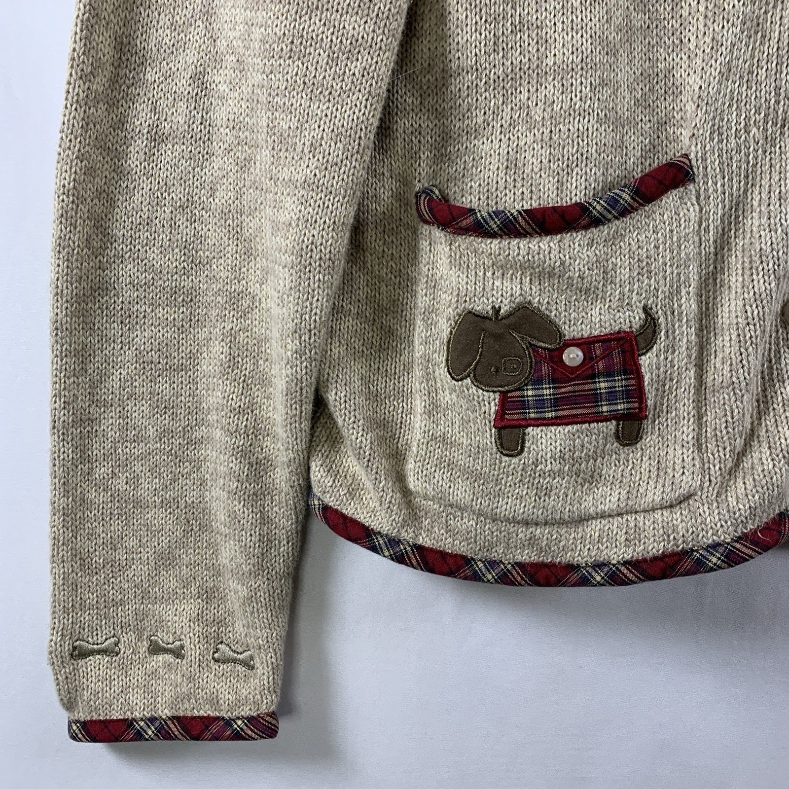 VTG Womens Cottage Novelty Dog Cardigan Sweater Size M Cotton Ramie Teacher