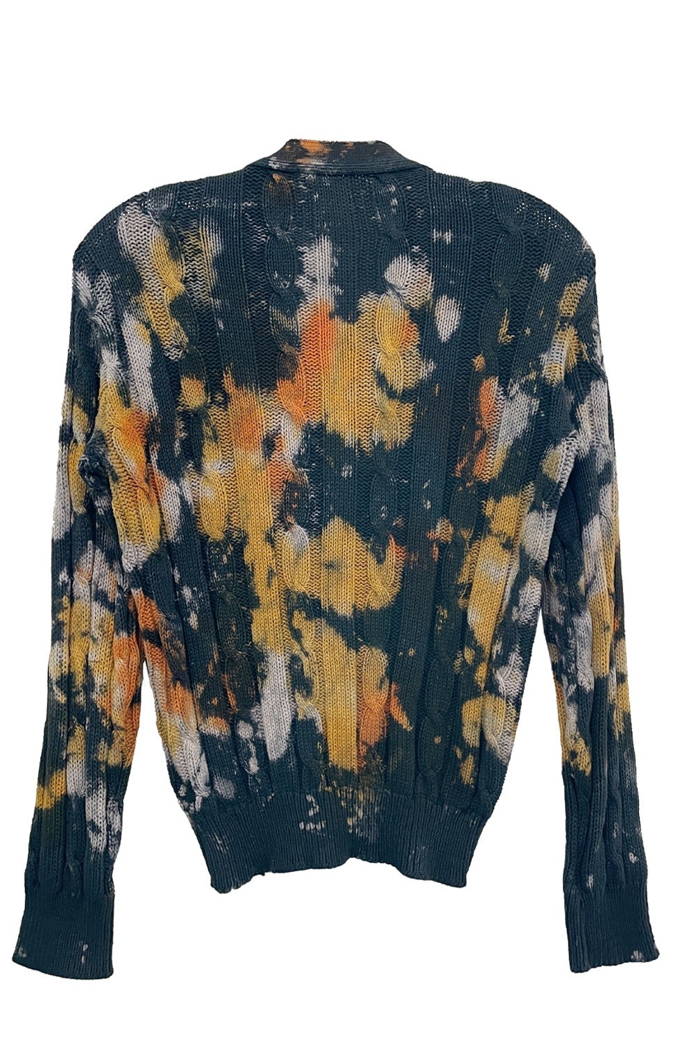Vintage Hand Dyed Cotton Button Down Sweater Black Orange Yellow Small Womens