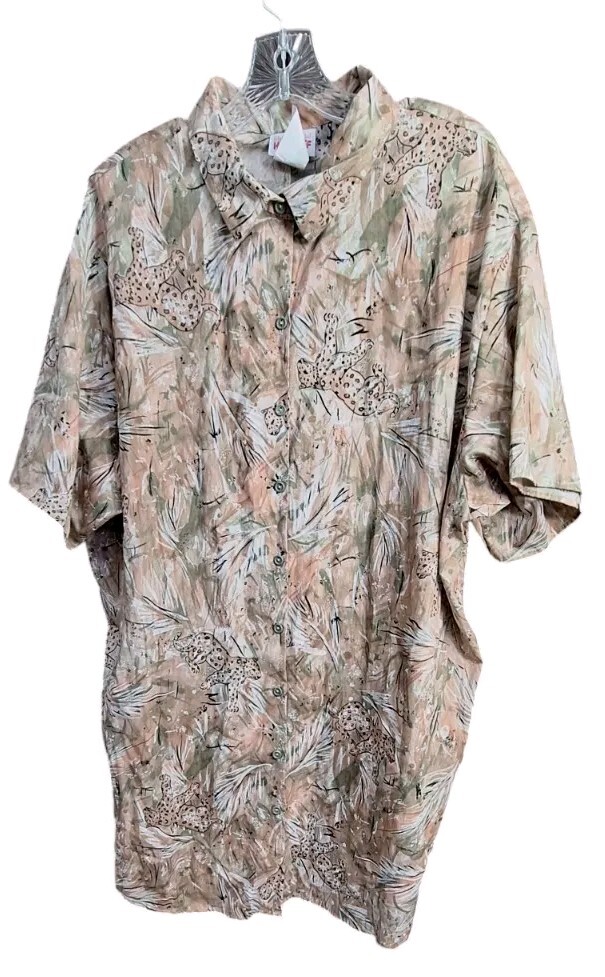 Vtg 80s Hot Stuff Tunic Button Blouse USA Size 44 Leopard Safari