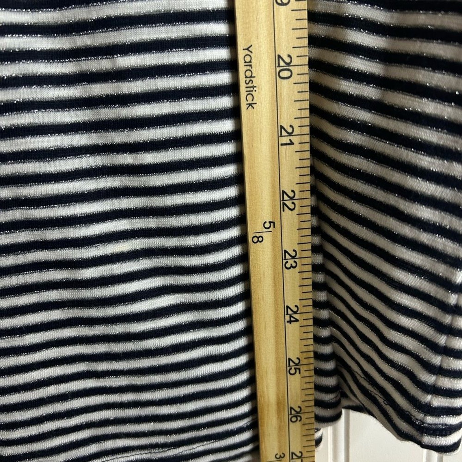 Chico’s women Black and White Striped Top with Metallic Accents.cotton modal .