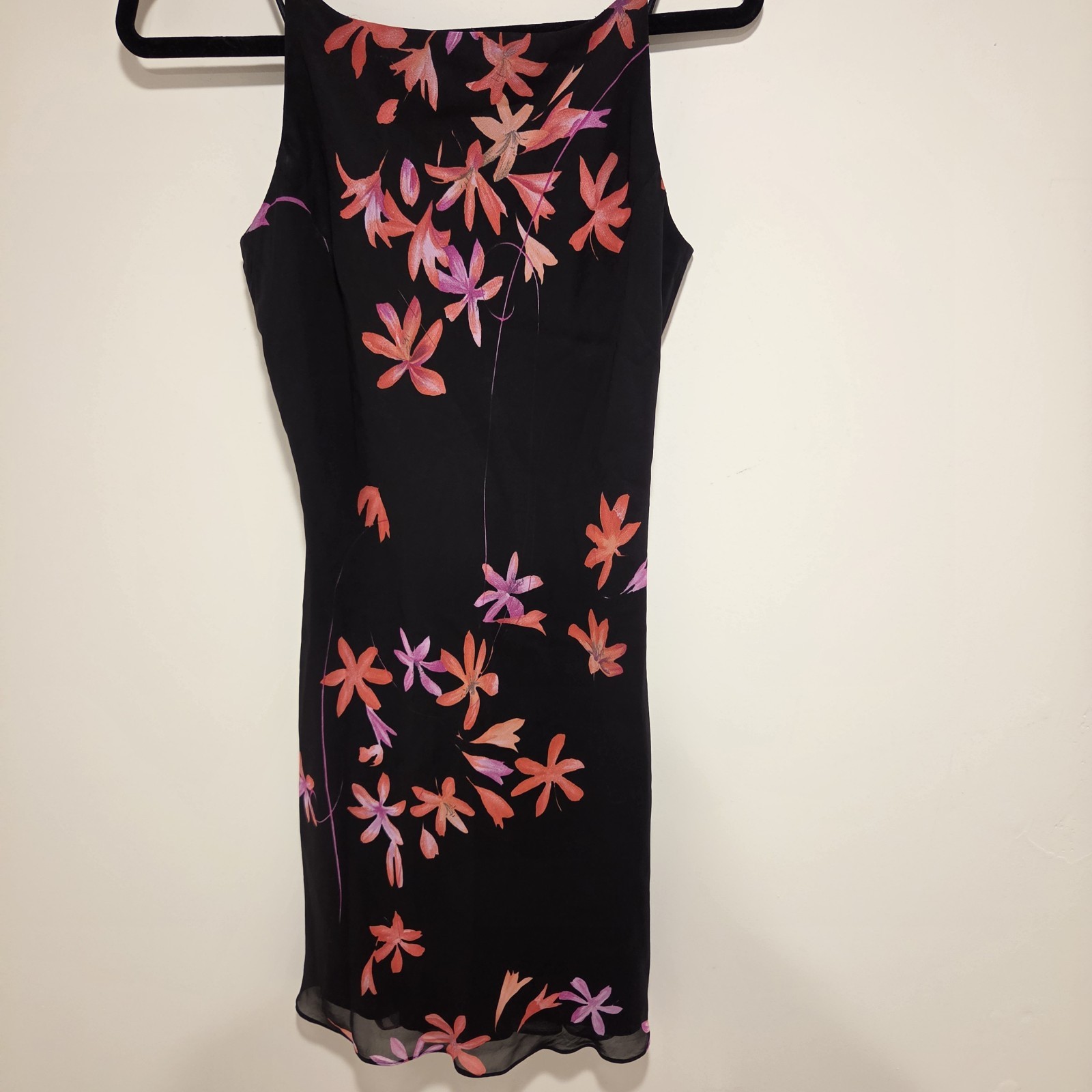 Vintage Y2K 90s Floral Dress 6 Spaghetti Strap Black Party Vacation Flutter Hem
