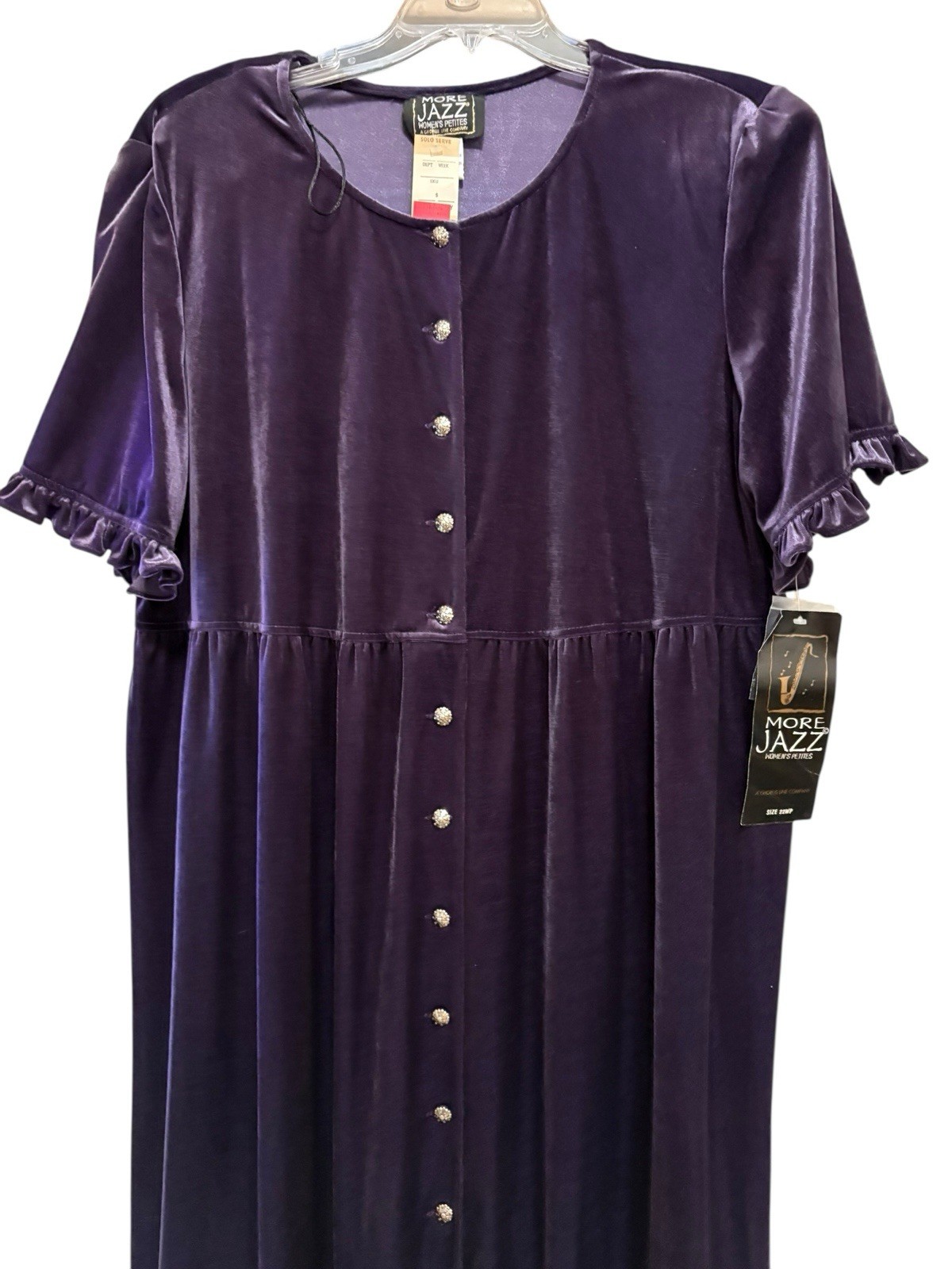 Vintage More Jazz Velvet Choir Dress Purple Button Front Ruffle Hem 20WP NWT