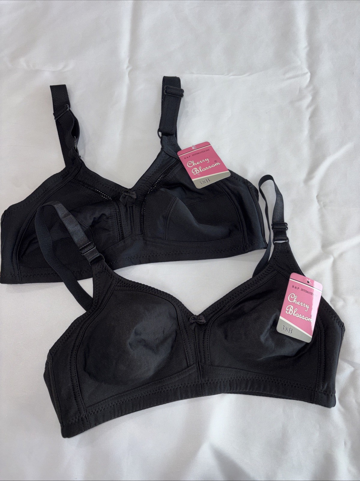 Lot 2 Vintage Cherry Blossom Intimates 38B Black Wire Free Support Bra NWT