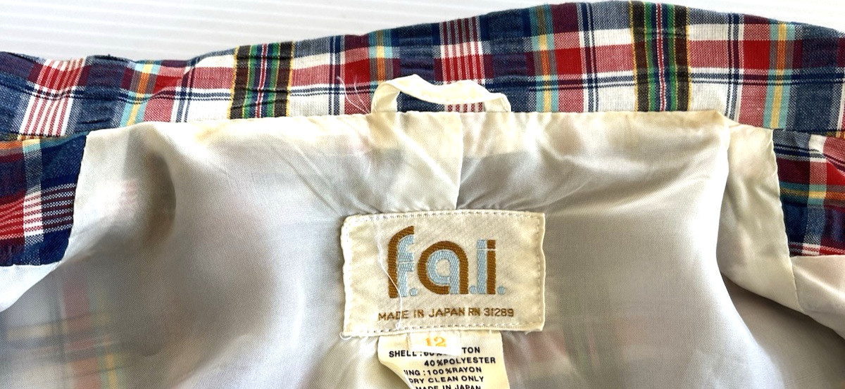 VINTAGE F.A.I. Women’s Size 12 Plaid Blazer Navy Green White Red