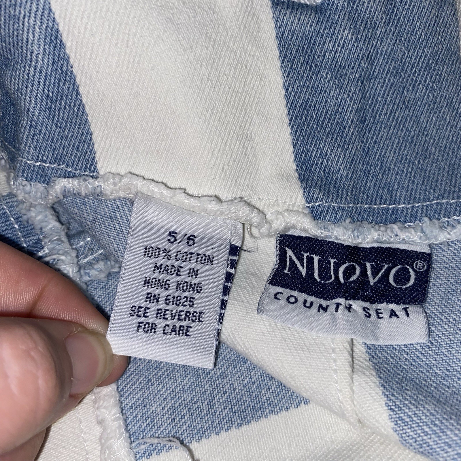 Vintage Nuovo County Seat Striped Denim Mini Skirt Blue White Wrap Front 5/6