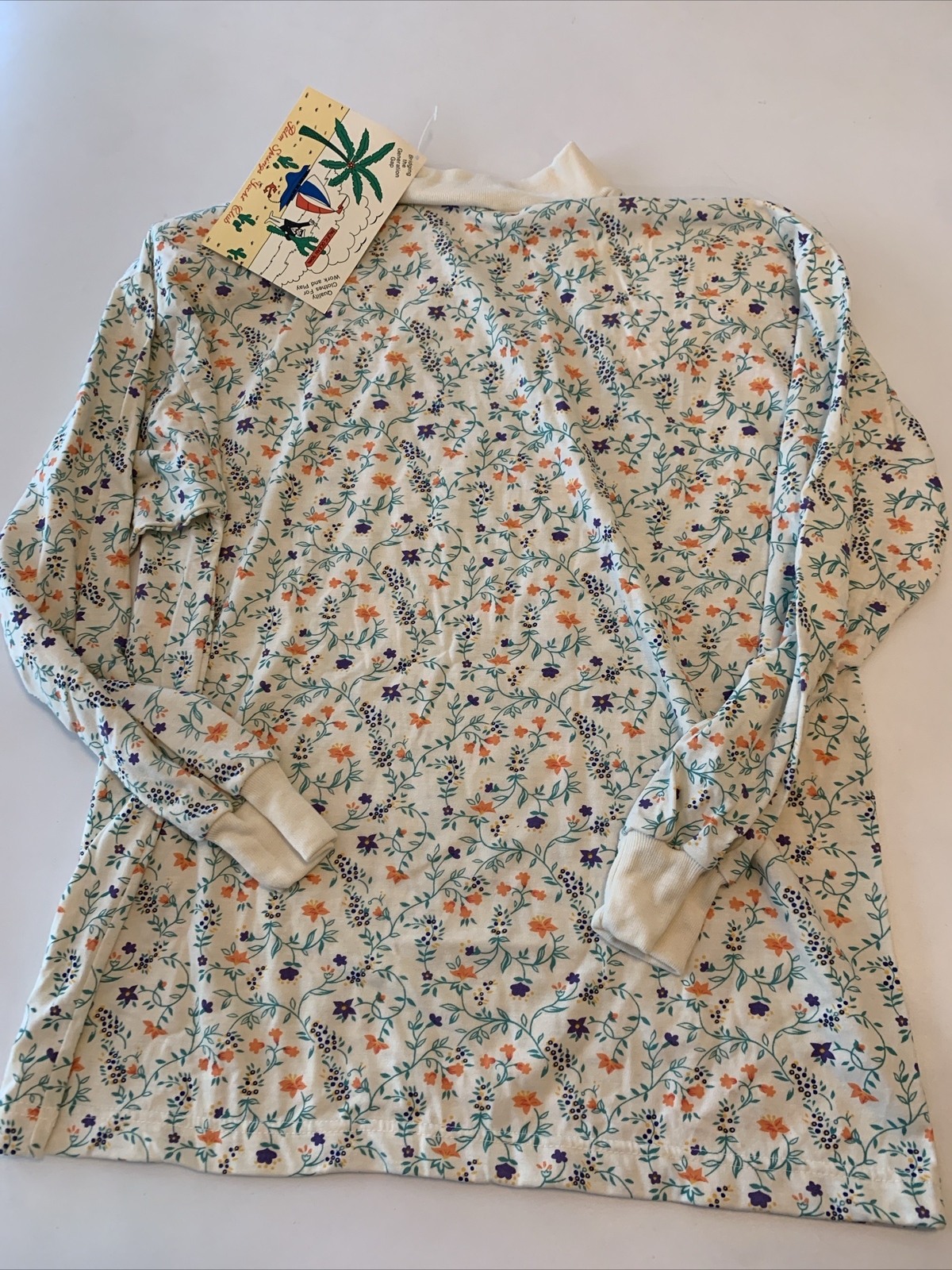VTG Floral ALL OVER PRINT LONG SLEEVE TSHIRT Mock Neck Palm Springs Yacht Club L