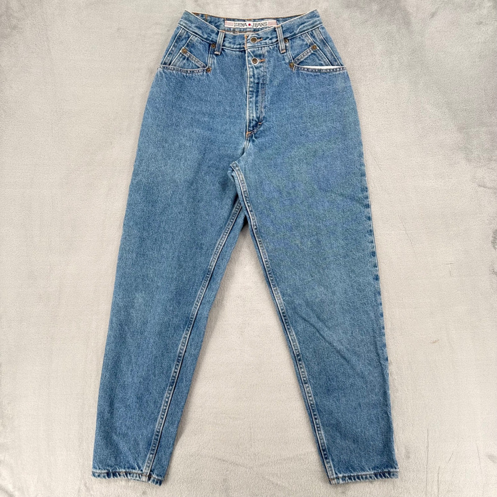 Vintage Zena Mom Jeans High Waisted Tapered Leg Medium Wash Blue Denim Womens 8