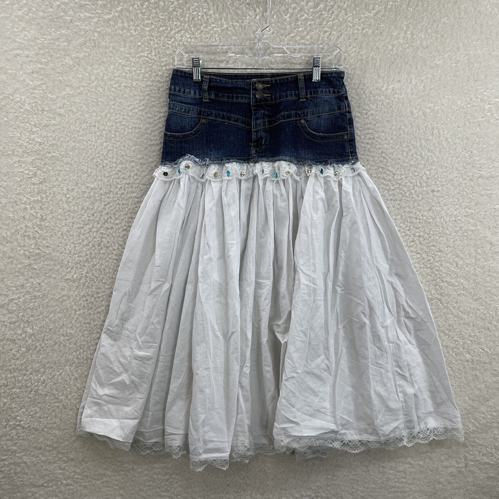 Y2K Vintage Prairie Midi Skirt 4 6 26 27 Small Denim Cottagecore Coquette Fairy