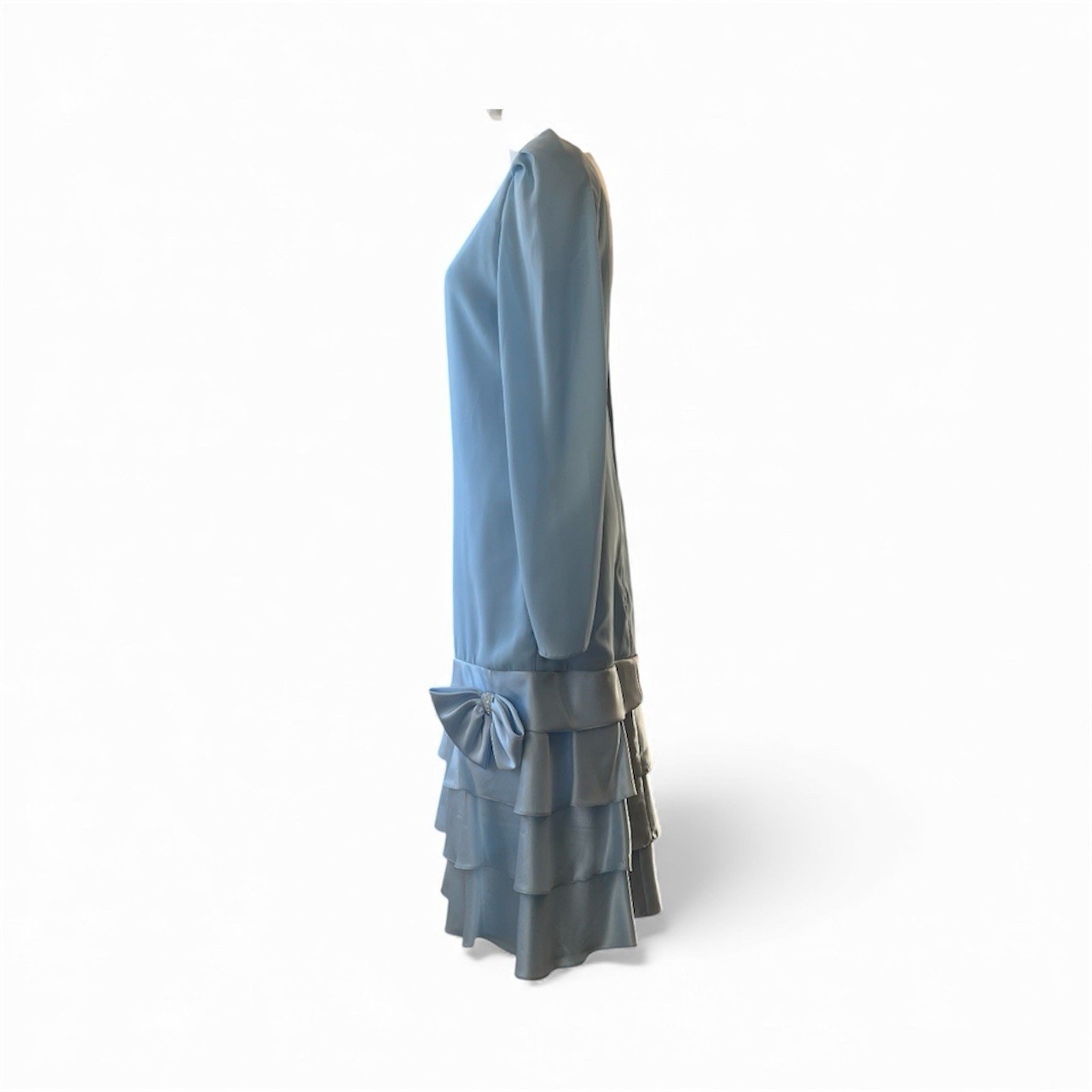 Vintage Drop waist Long sleeve Blue Dress