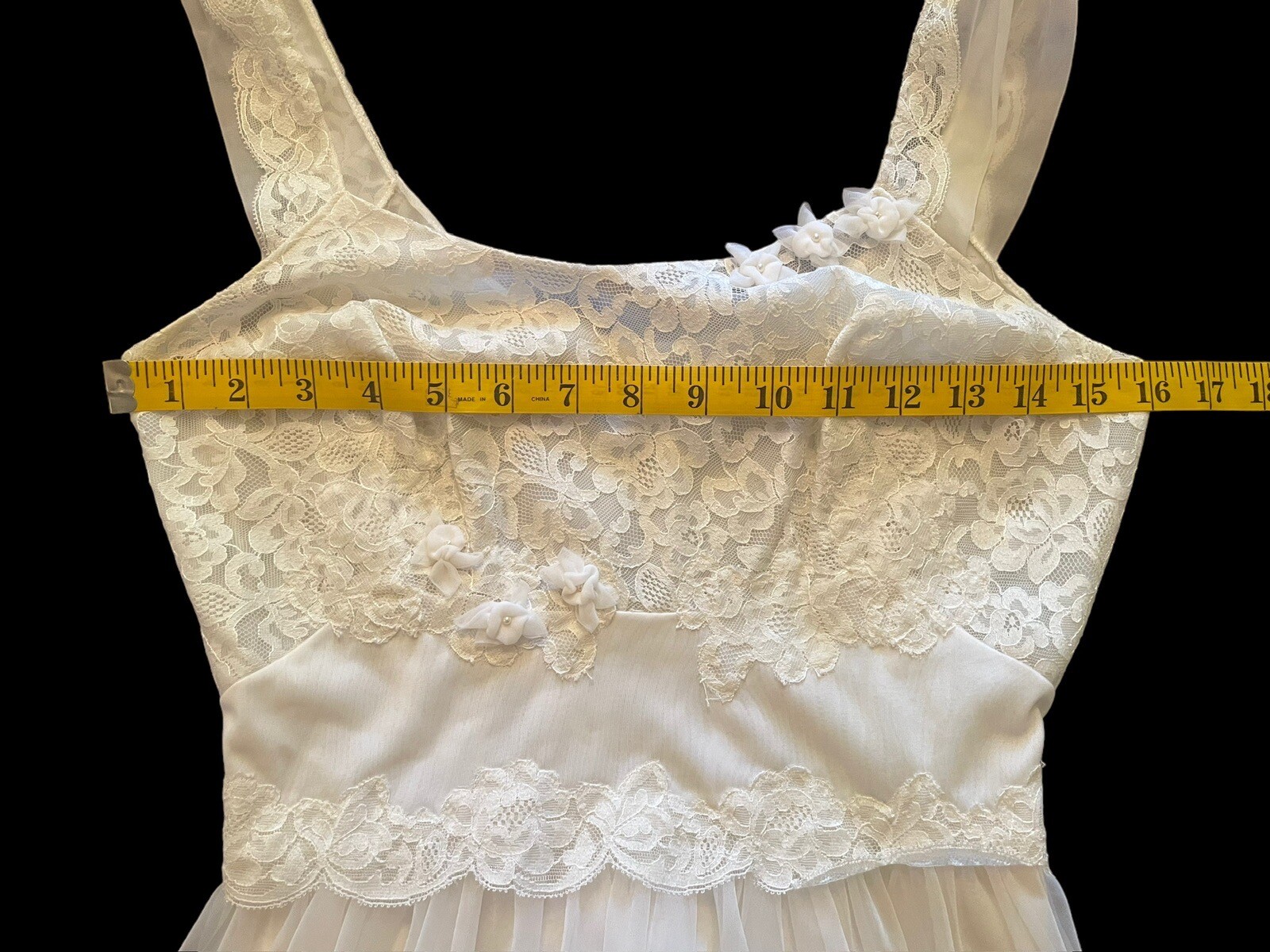 Vintage 50’s Shadowline Nylon Chiffon Lace Nightgown Bridal 32 Ivory Belt Waist
