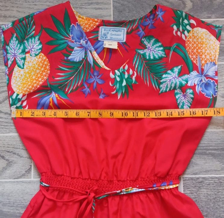 Vintage Blue Hawaii Sportswear Honolulu Womens Small Red Floral Pineapple Dress