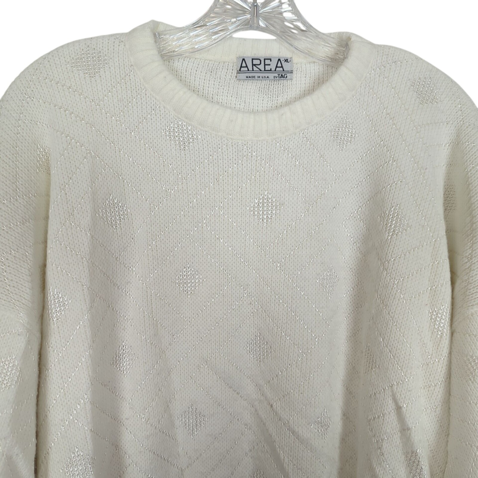 Vintage AREA by TAG White Knit Women’s XL Sweater Geometric diamond 80s 90s