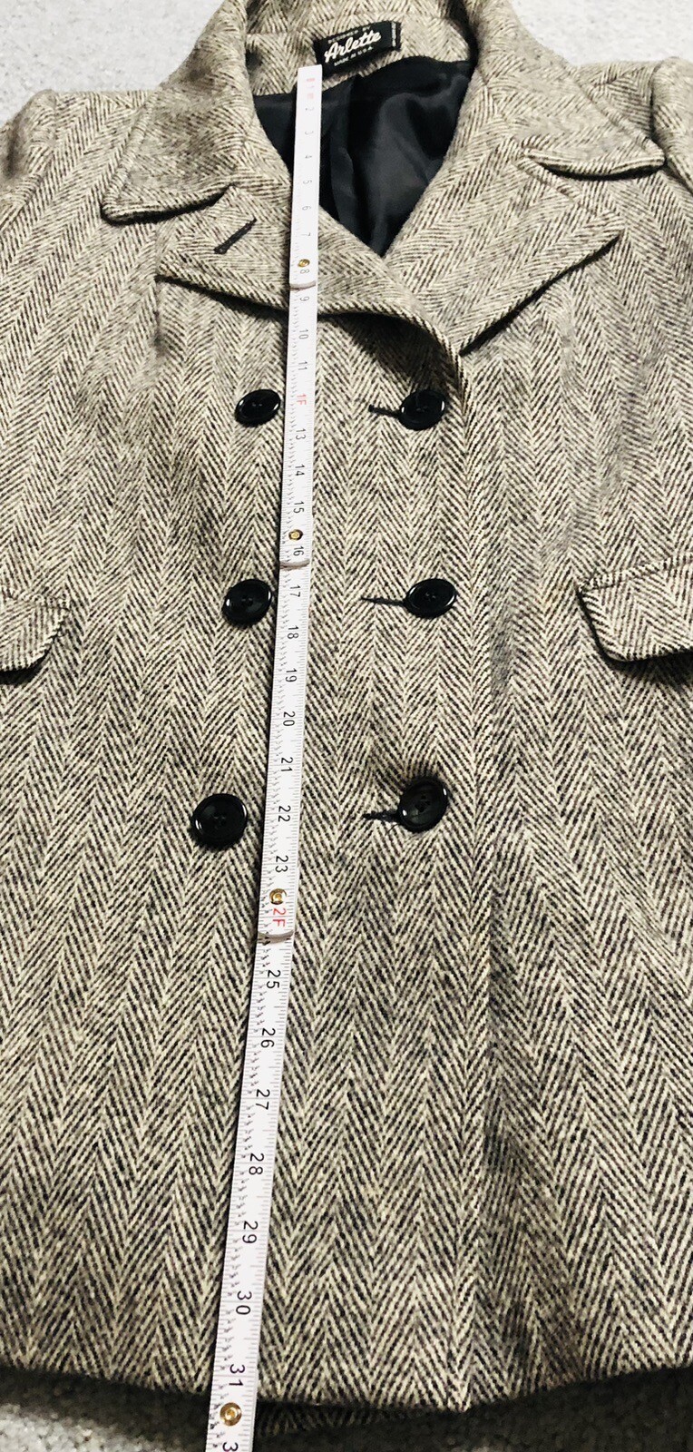 Arlette Double Breasted Wool Coat Women’s L USA Made Gray Academia Quiet Luxury