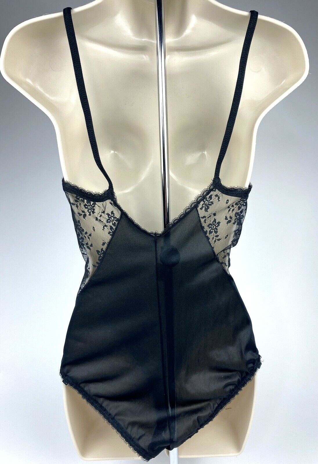 Vintage Movie Star Black Nylon Lace Sheer Bodysuit Teddy Lingerie 32/S USA 🇺🇸