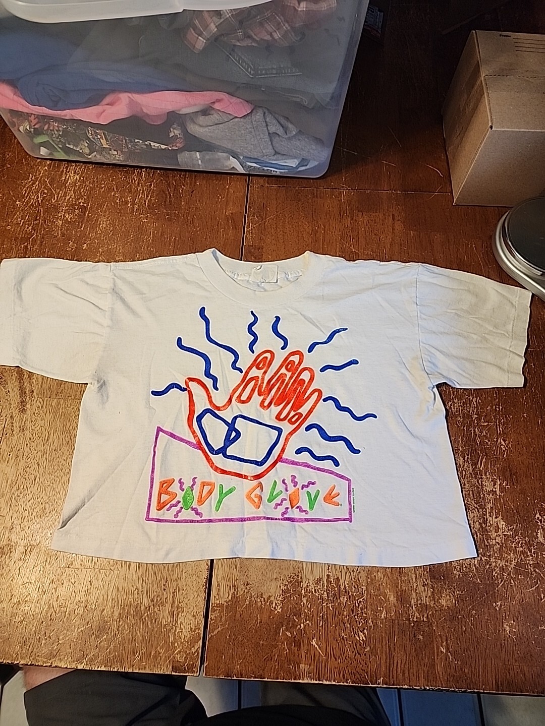 Rare Vintage BODY GLOVE Spell Out Hand Logo 1989 Single Stitch Half T Shirt Med