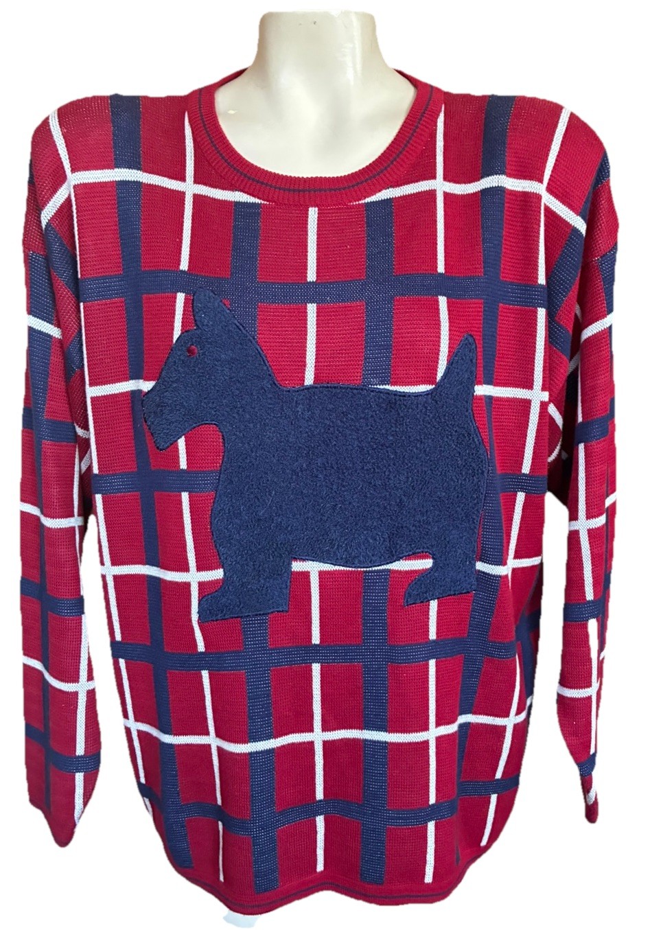 Chaus Scottie Dog Sweater Red Knit Top M Vtg Y2k New Old Stock Pet lover Sport