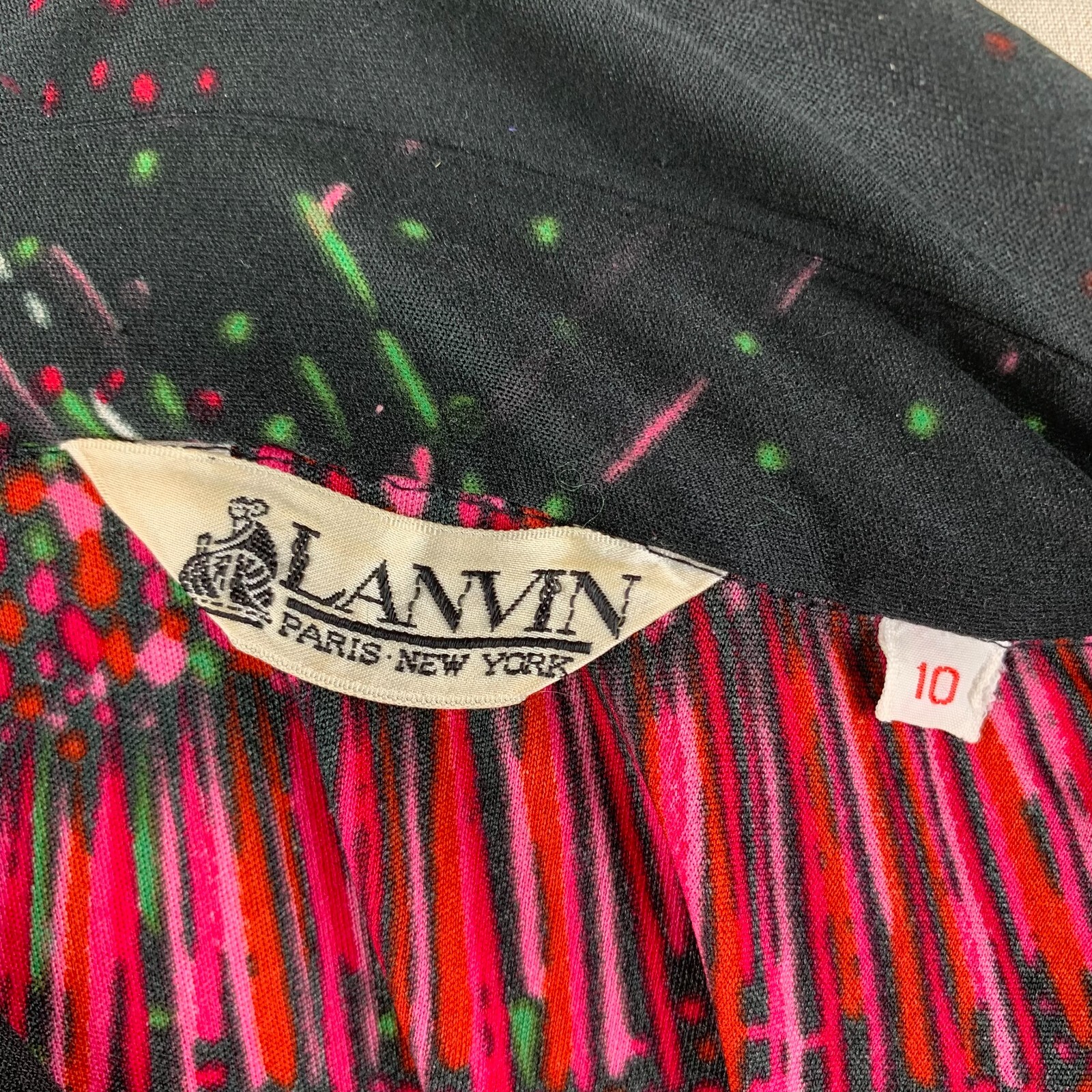 1970s Lanvin Psychedelics Top sz 10 Polyester Long Sleeve Point Collar Excellent