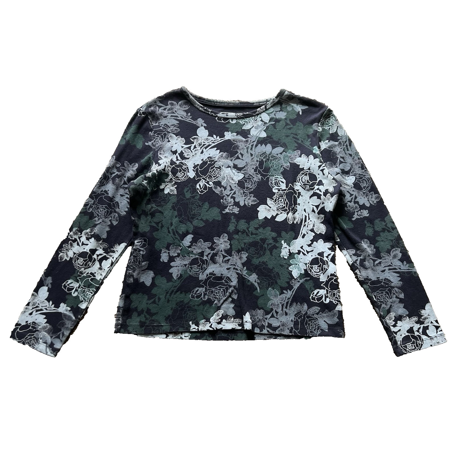 Vintage Y2K Style Floral Top Medium Blue Sleeve Cotton Whimsigoth Fairy Grunge