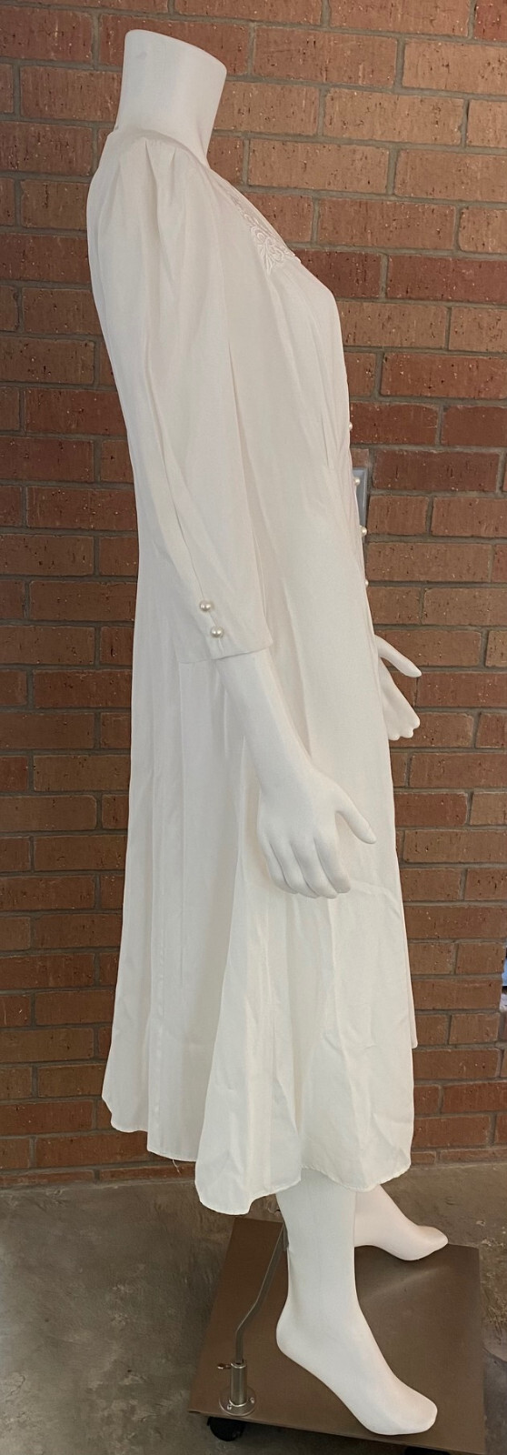 Womens VINTAGE TINA BARRIE MIDI DRESS Button Front LACE APPLIQUE White NEW 11-12