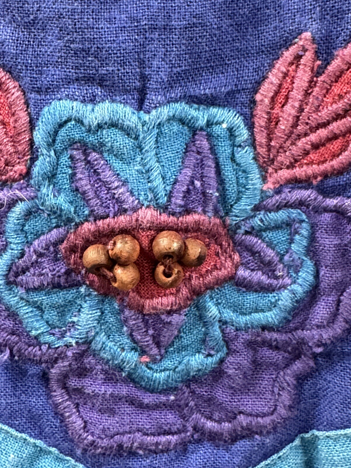 Rare Vintage phool Indian Cotton Dress Beaded Embroidery