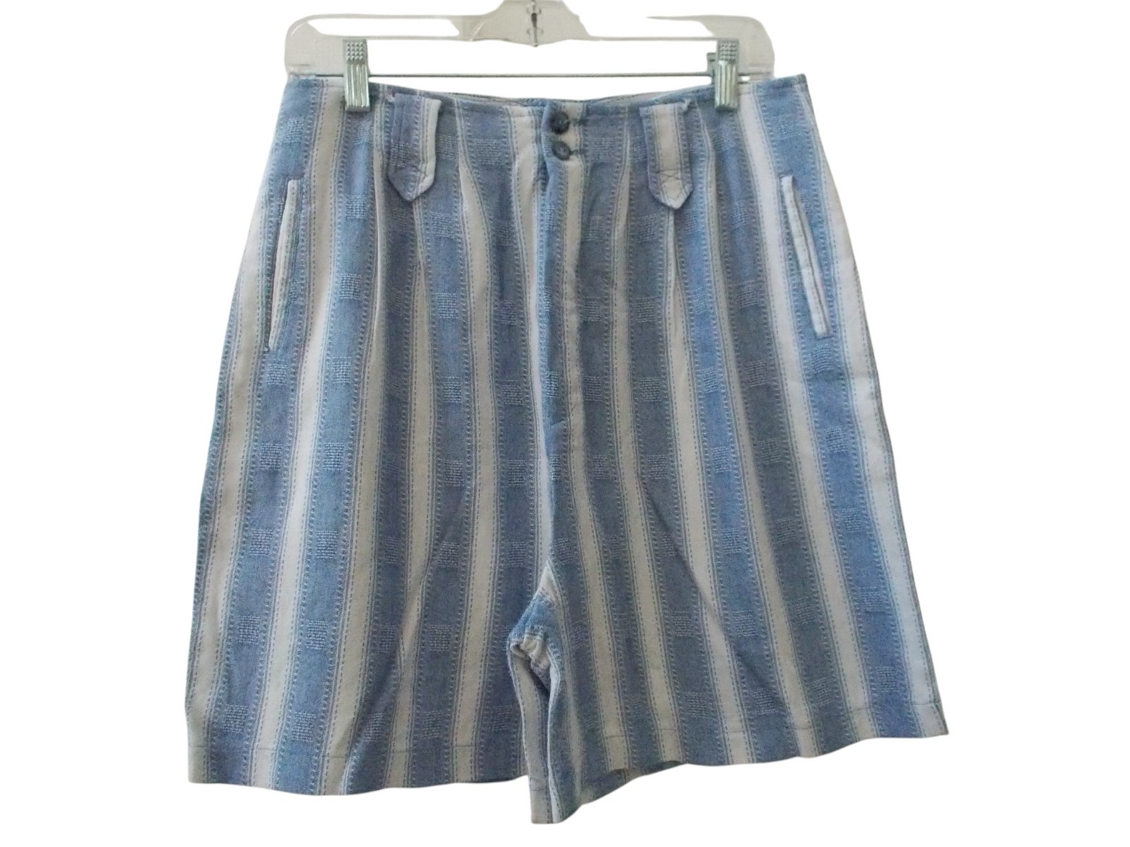 VTG PAUL HARRIS Blue & White Striped Textured High Waist 5.5″ Inseam Shorts 12