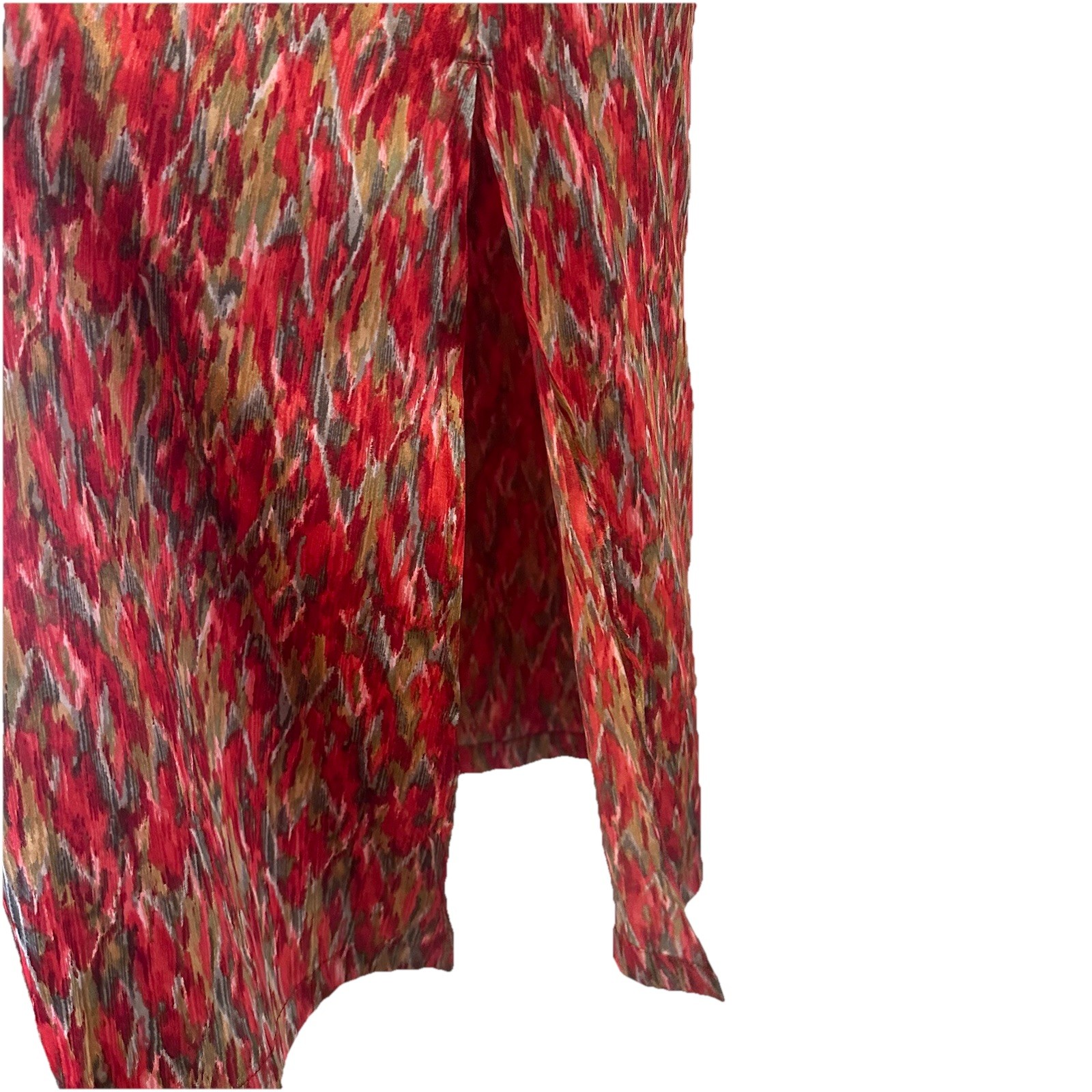 Oscar de la Renta Geometric Satin Pockets Caftan Dress Muumuu Half Zip Sz Small