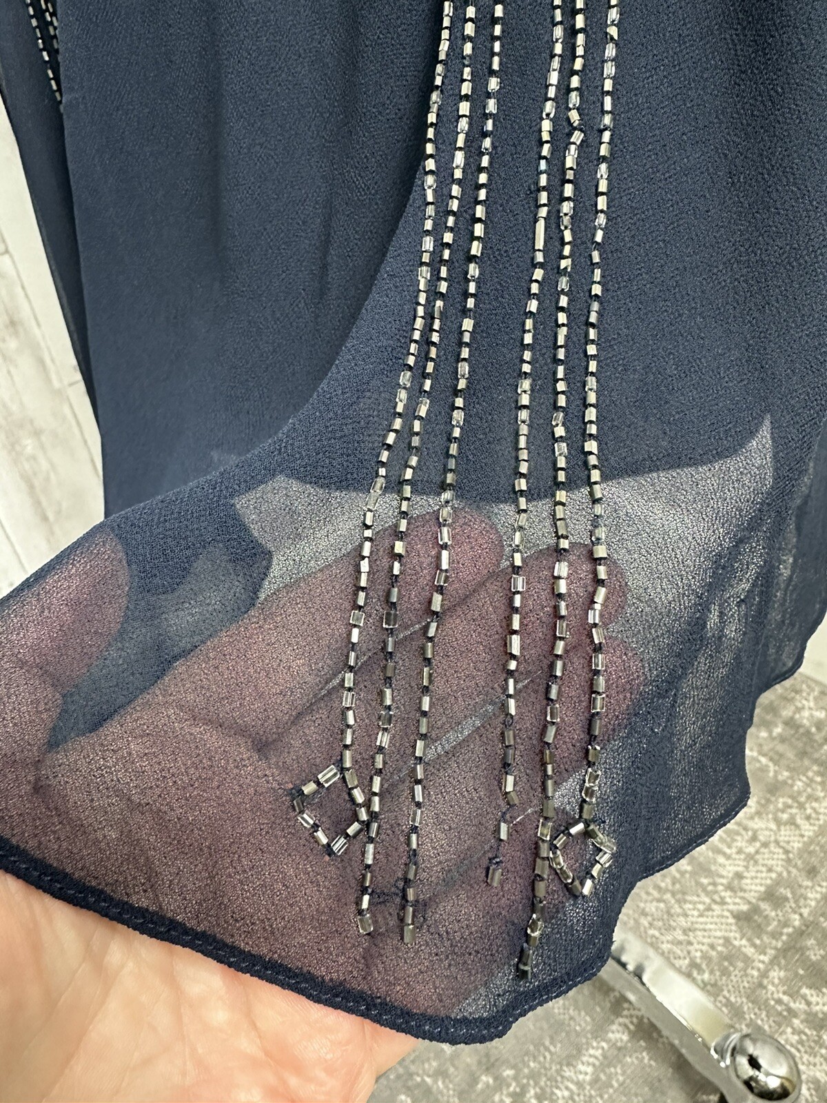 Vintage 90s J Kara Beaded Slip Dress Bias Cut Chiffon Overlay Flapper Dance Y2K