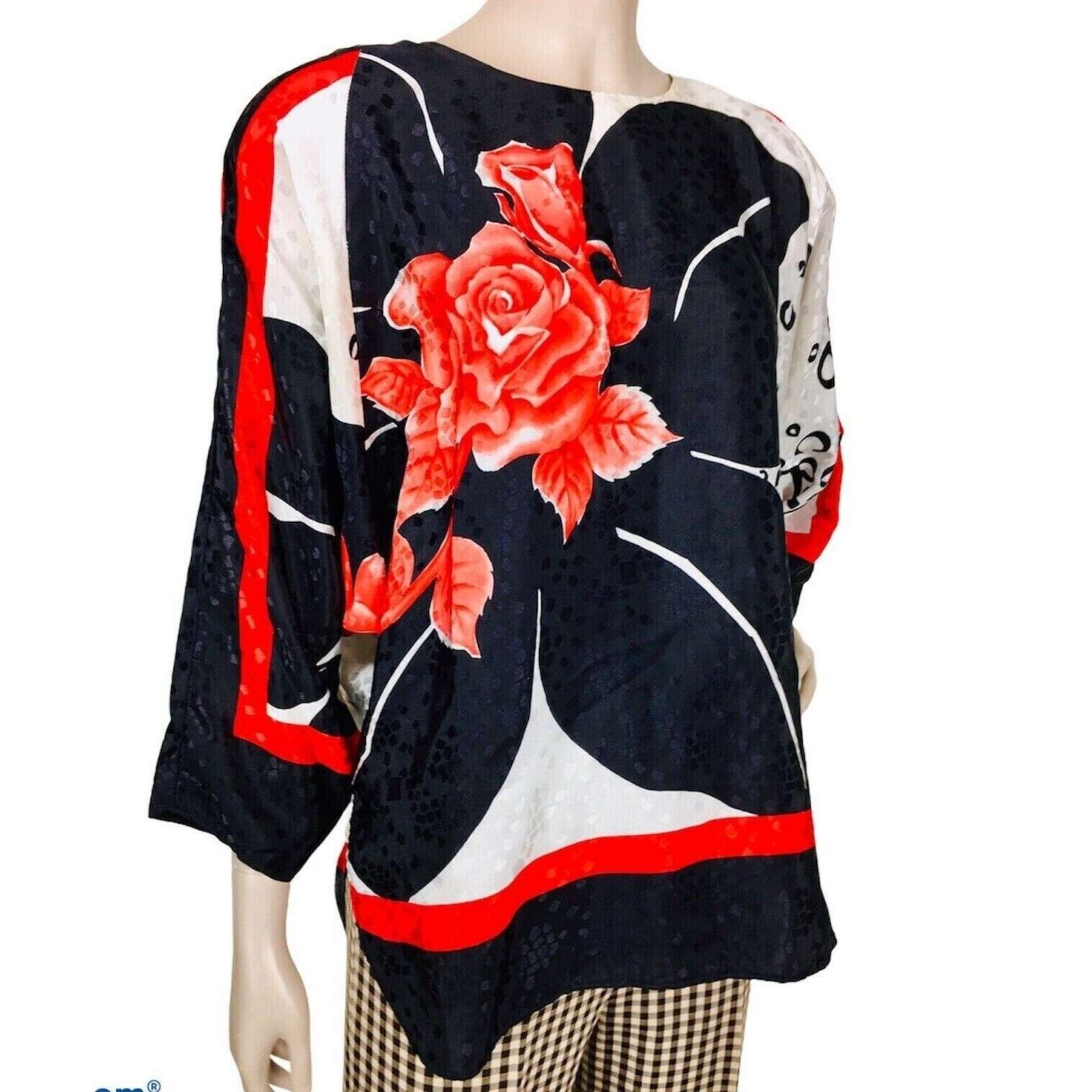 Vintage Siasia Artsy Bold Colorful Floral Brocade Batwing Sleeve Blouse Large