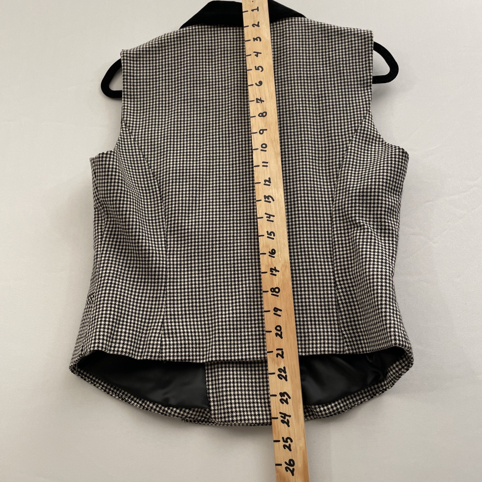 Vtg Alanni by Donnybrook Vest Dbl Breasted Wool Houndstooth Black Velvet Collar
