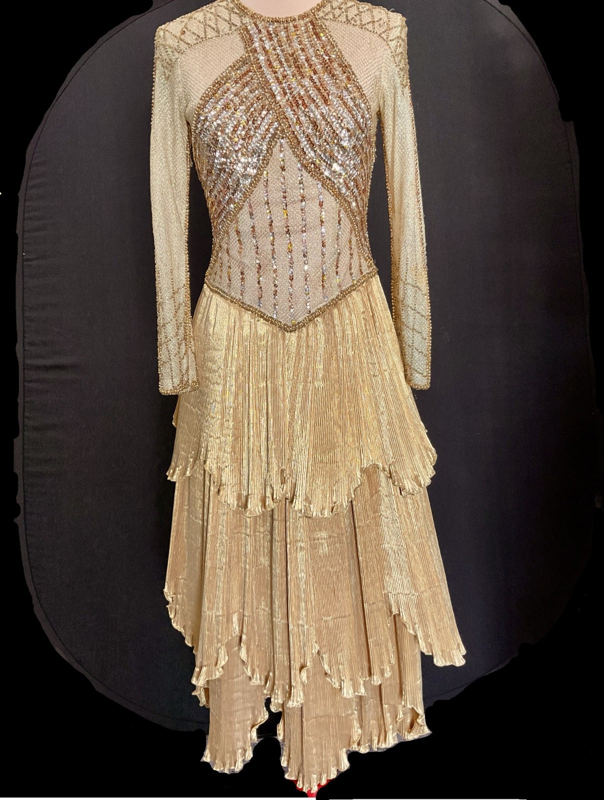 Vintage Golden Performance Gown with Sequins and Beading Size Small