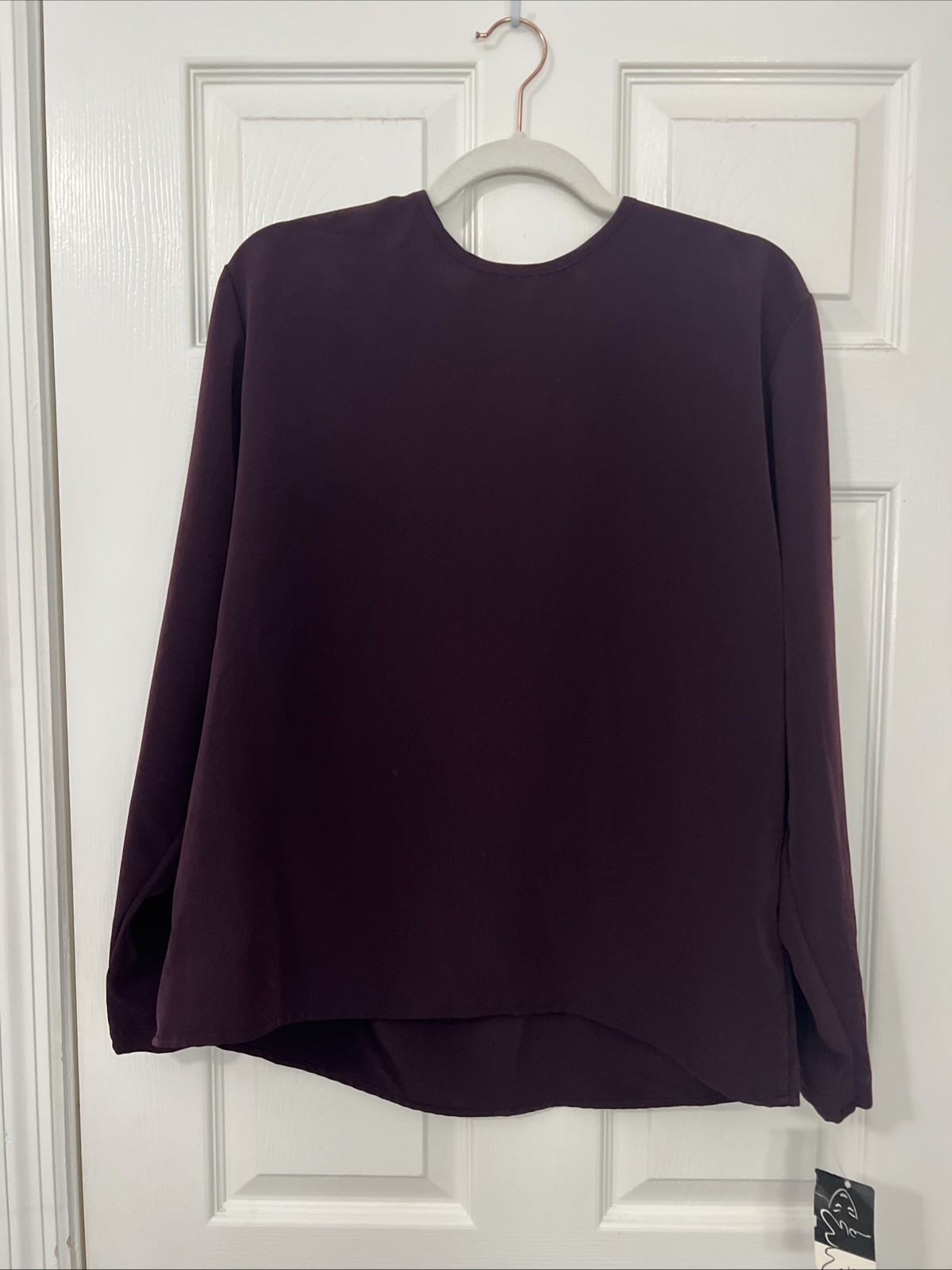 Vintage “Eva” Sz 16 Career Blouse Deep Purple Lng Sleeve Silky Polyester NWT