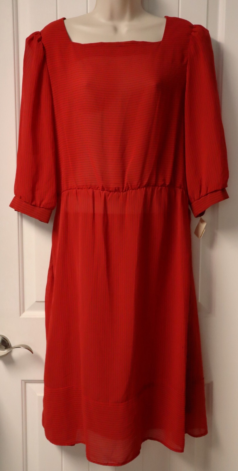 Vintage 1980s MISS OOPS California red striped sheer dress size 16 (NWT)