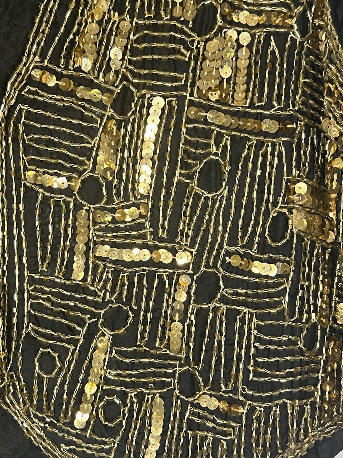 VNG Gold And Black Glass Beaded Vest Silk Flapper Retro 70s