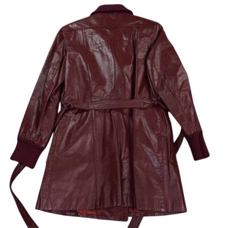 VTG Etienne Aigner Leather Trench Coat Womens 10 Burgundy Maroon Double Breasted
