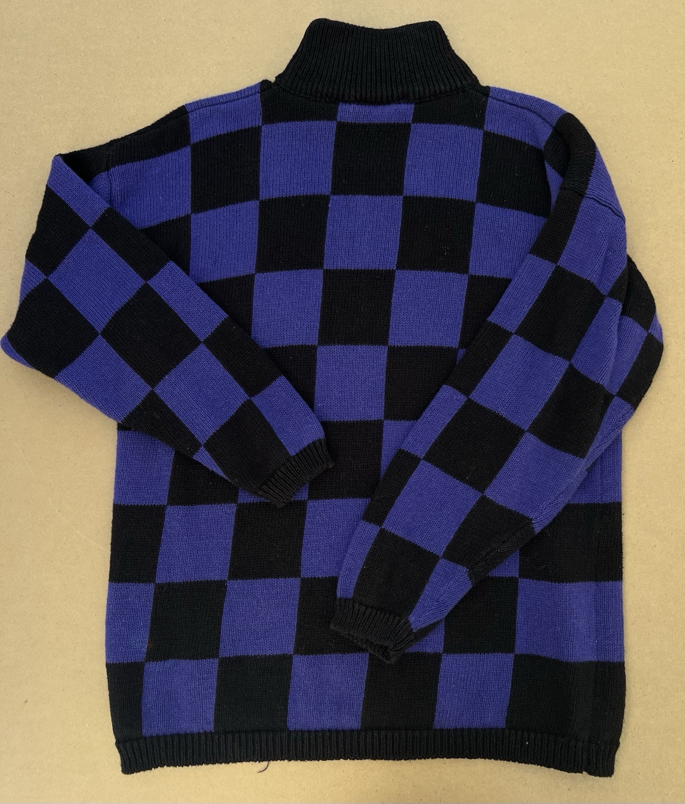 VTG Nordstrom Sweater Womens Sz M 80s 90s Checkerboard Black Purple Brass Plum