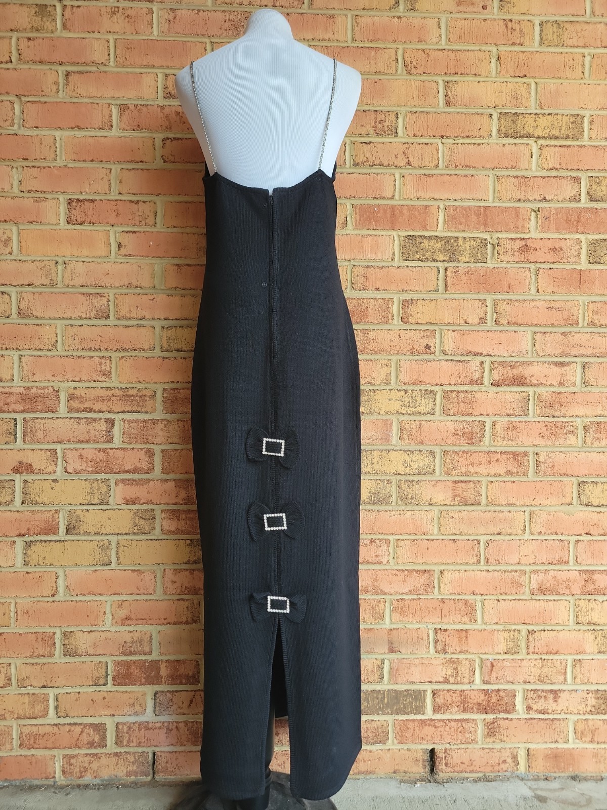 VTG Dana Hogan by Robyn Michelle Long Rhinestone Strap Black Santana Knit Dress