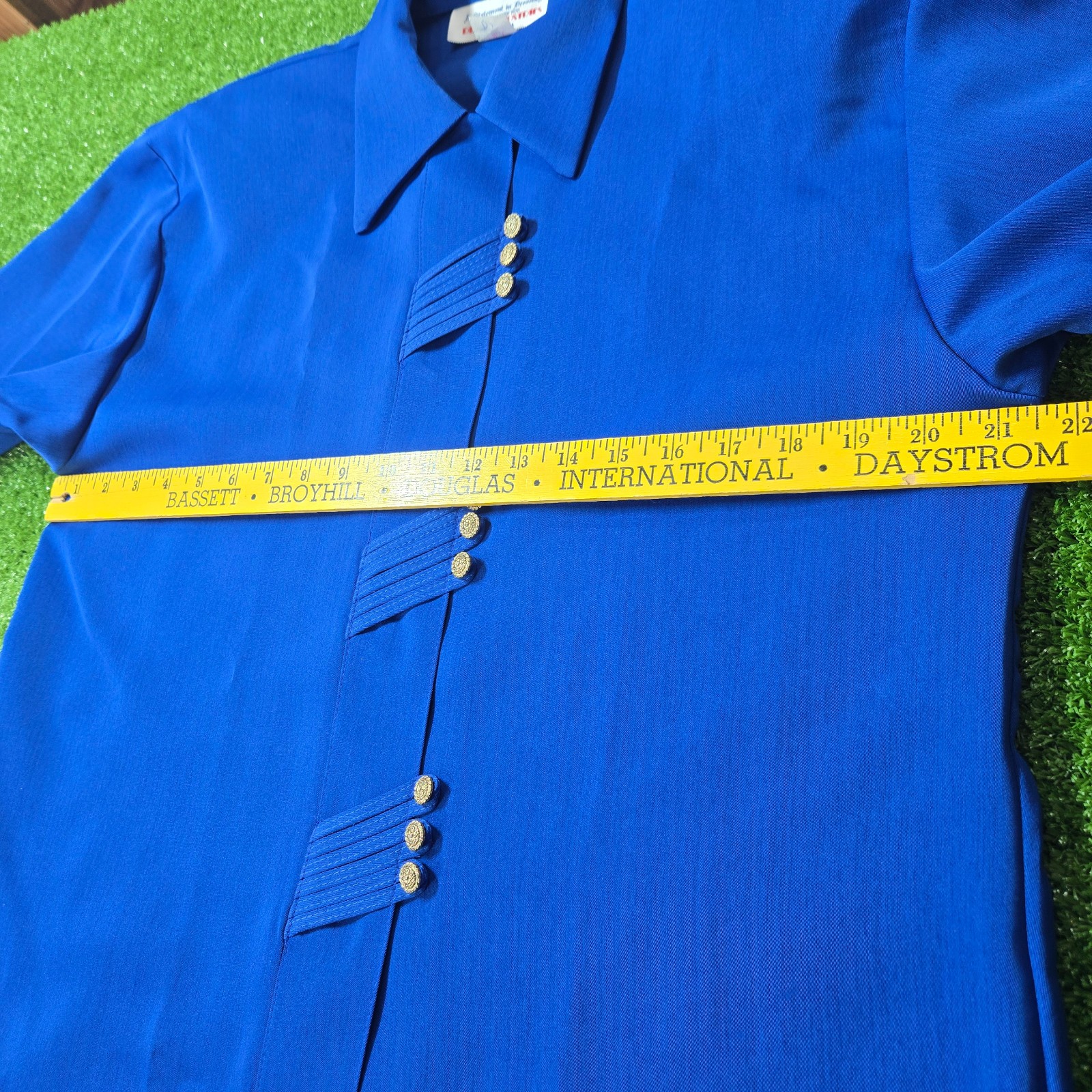 Reina Industries Sz 8 Shirt Top Electric Blue Oriental Button 3/4 Cuffed Sleeve