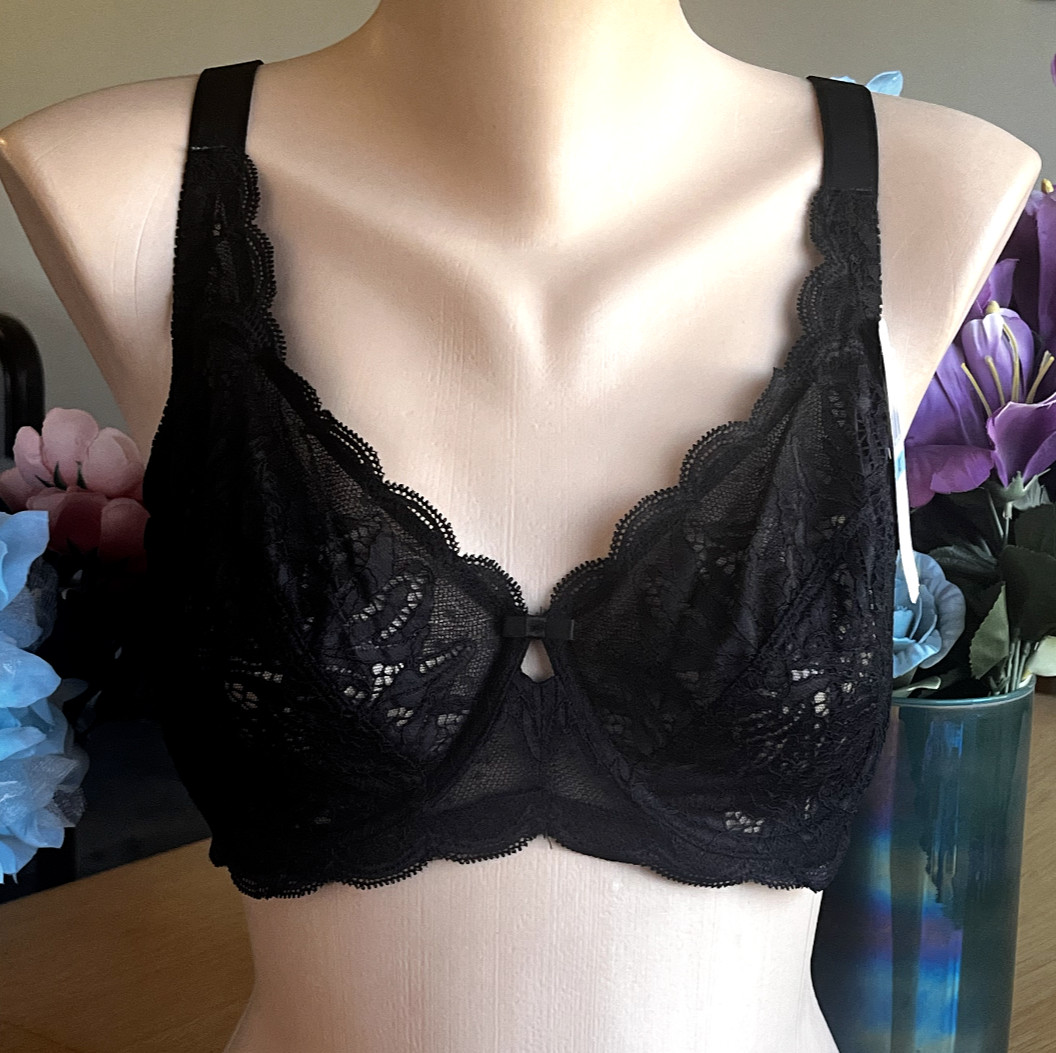 PARAMOUR by FELINA Peridot 40C Sheer Black Lace Underwire Bra #115073 NWT