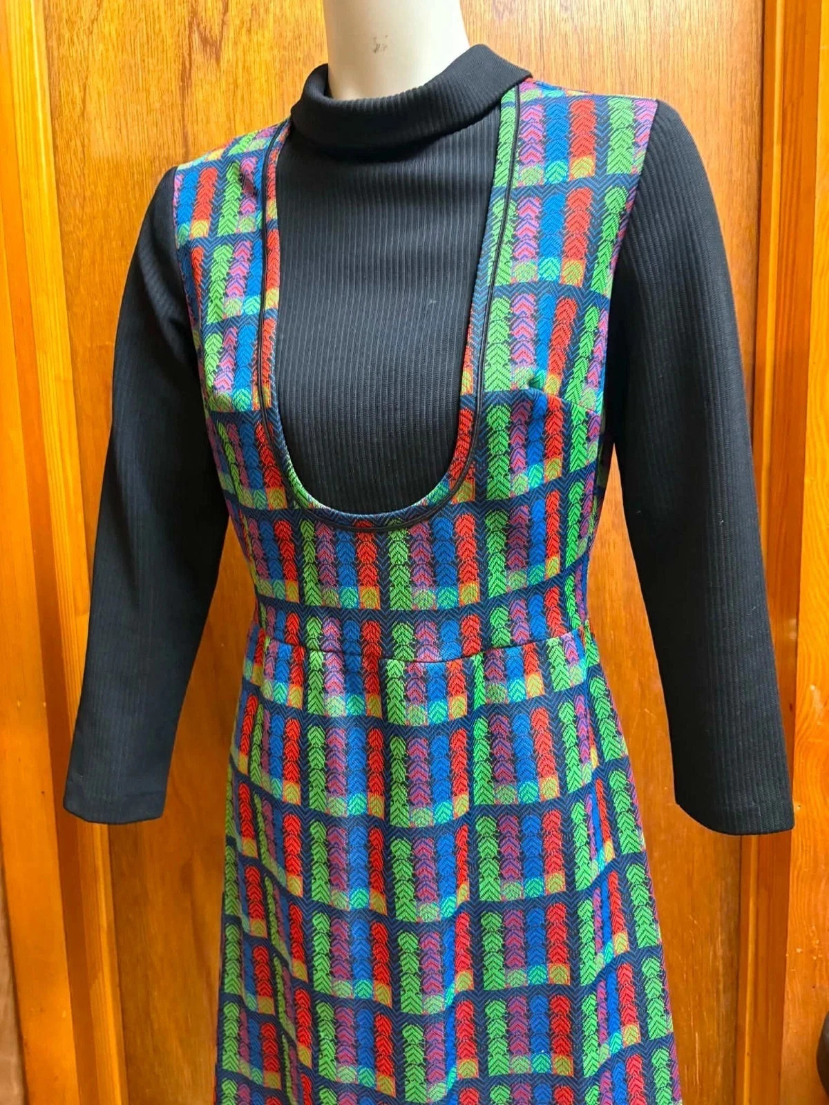 Vintage 70s Mod GoGo Geo Rainbow Print Pinafore Jumper Dress by It’s Better 16
