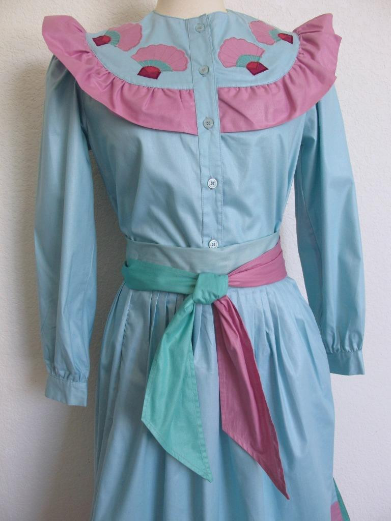 Vintage 80s Salaminder Kansas City Southwestern 2Pc Dress Top Skirt XXS Applique