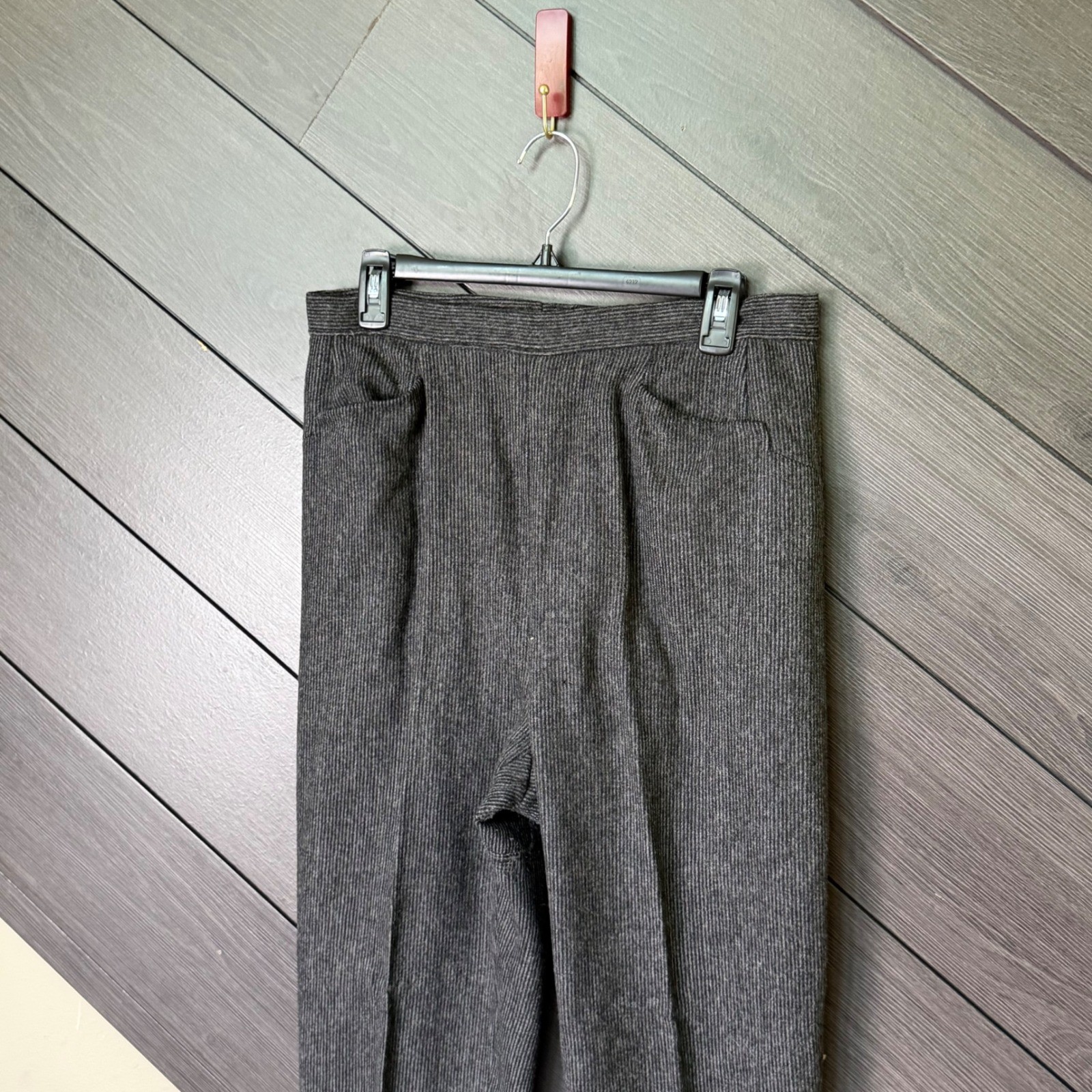 Vintage Evan-Picone Diva Women Wool Blend Striped Knit Pants Gray High Rise Med