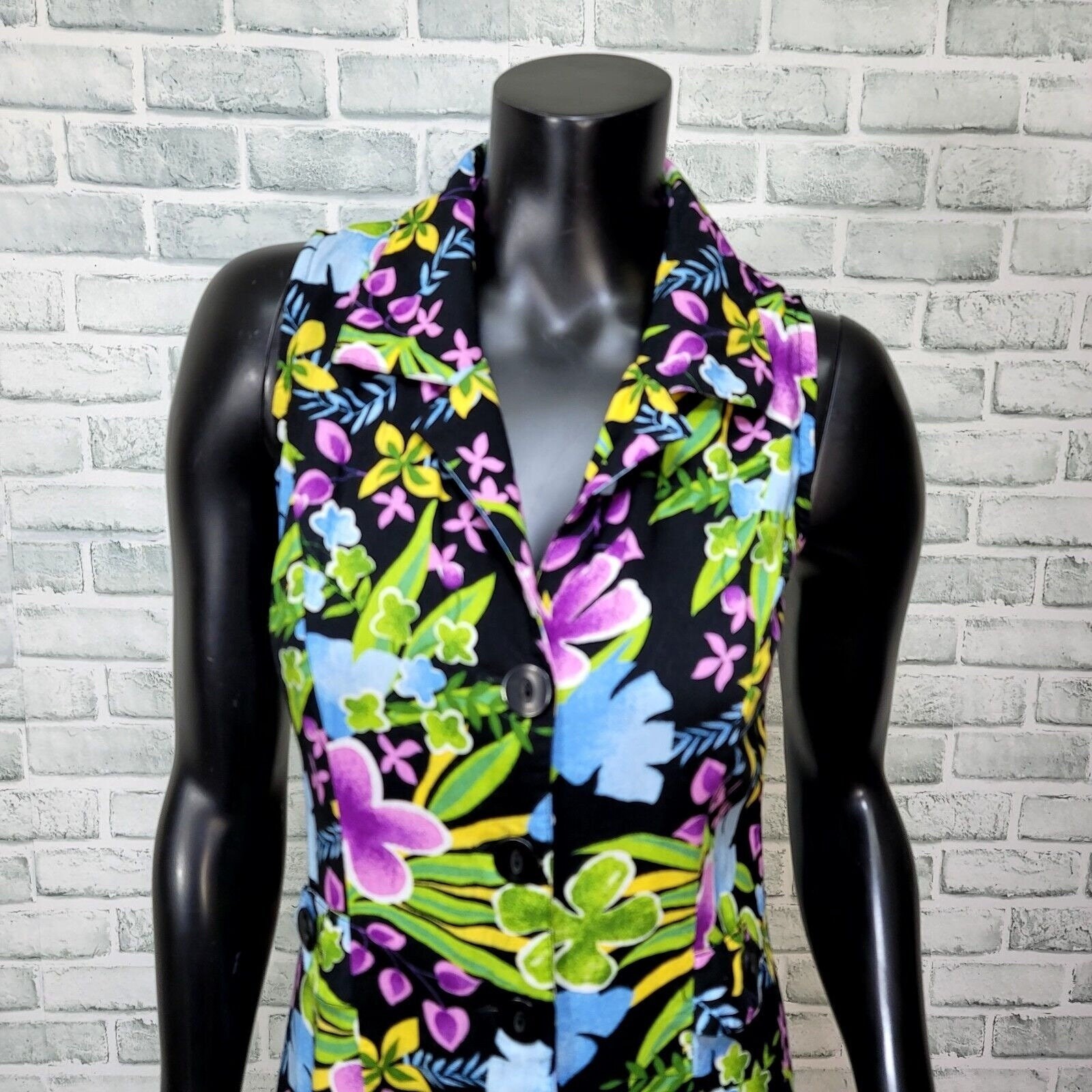 Notations Tropical Floral Rayon Halter Maxi Dress Y2K Resort Tiki Size 6