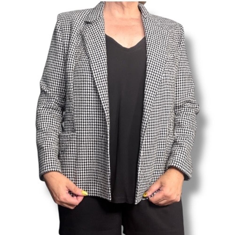 Vintage 80s Dumas Black White Houndstooth Wool Blazer USA Union Made Medium
