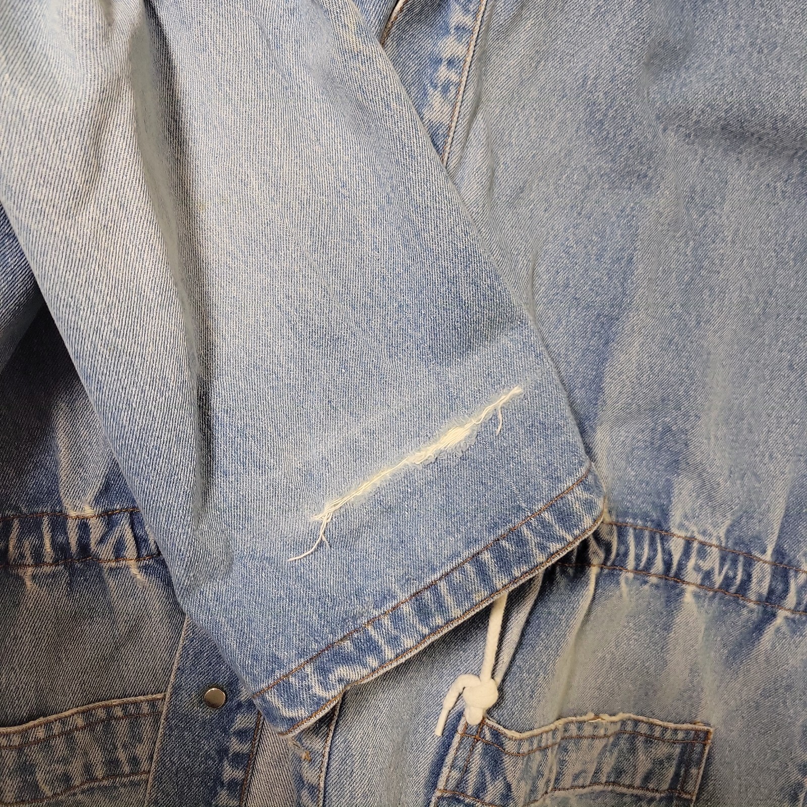 VTG ANDY JOHNS Denim Jacket Drawstring Hooded Grunge 90s 80s Light Wash READ