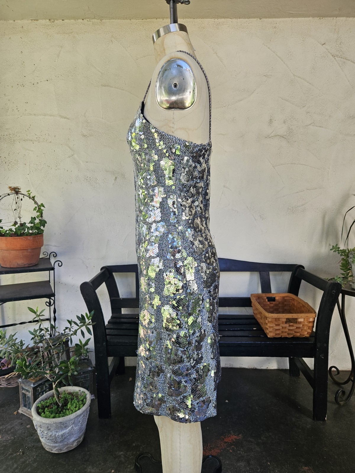 Vintage 90s Silver Metallic Sequin Cocktail Party Dress Size 10 Medium Tank…