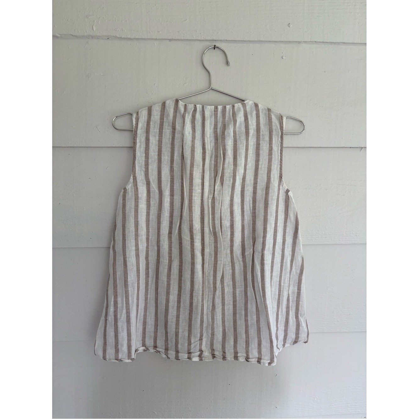 Zara Striped Linen Blend Sleeveless Lace Up Top Small Boho Fisherman Basic Beach
