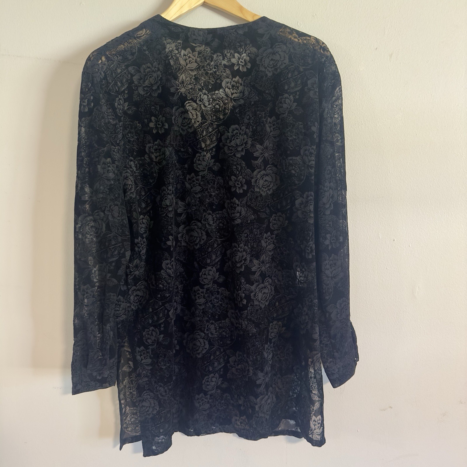 Vintage 90s Rena Rowan Saville Black Velvet Lace Long Sleeve Tunic Goth Biker 8