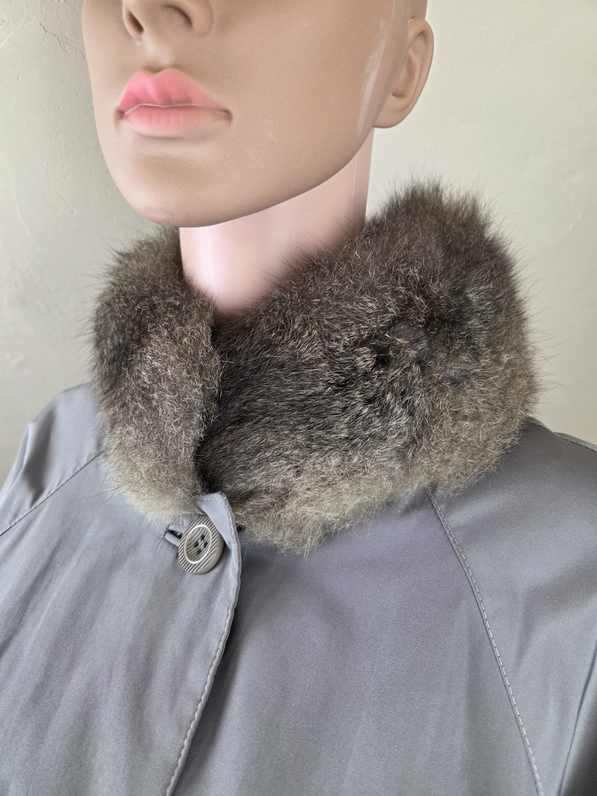 Vintage Bonnie Cashin for Russel Taylor Weatherwear Gray Fur Trim Coat USA Sz 10