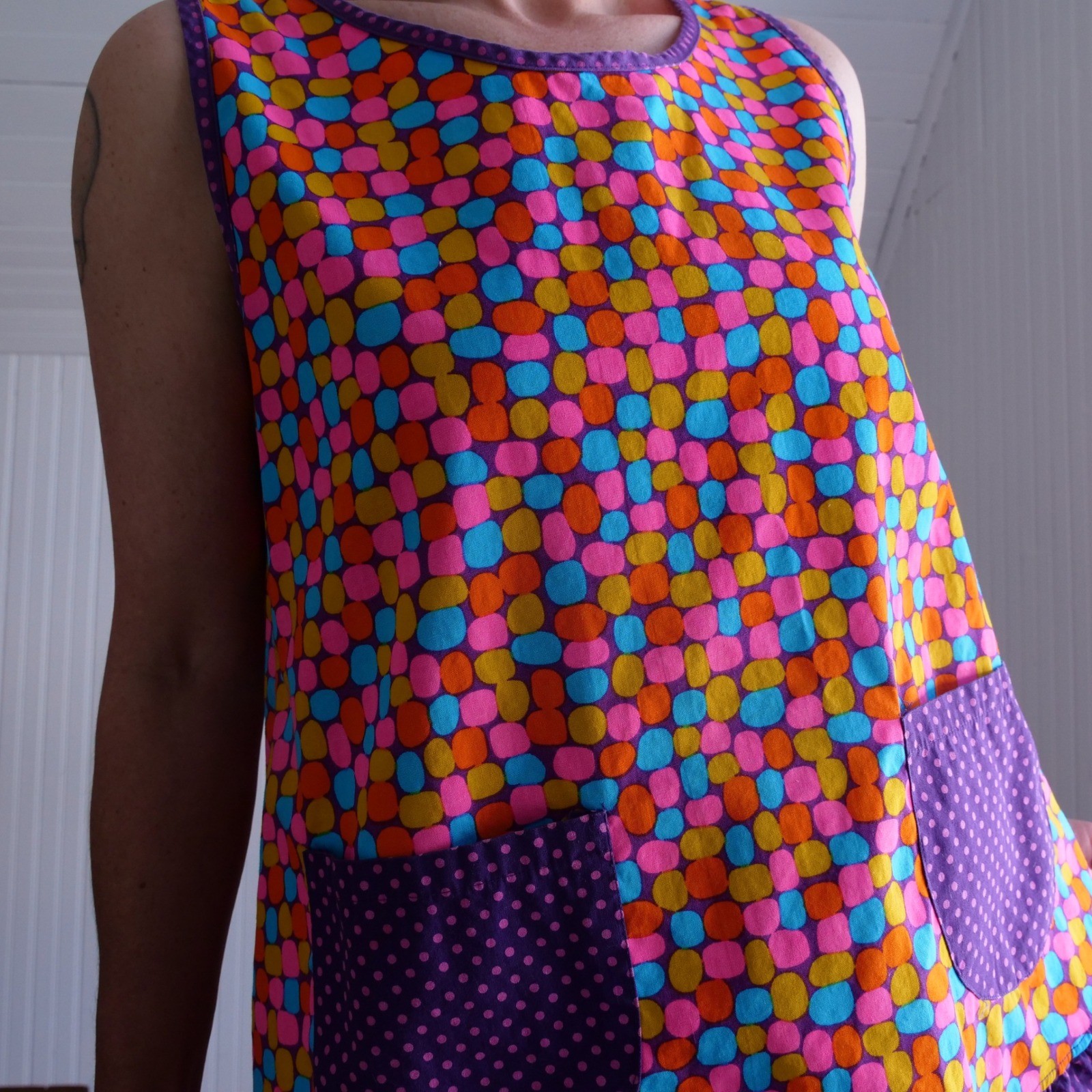 Cute vintage 60s/70s Design House mixed print cotton smock top